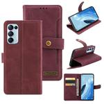 For OPPO Reno5 Copper Buckle Leather Phone Case(Maroon)