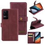 For Xiaomi Redmi K50 Copper Buckle Leather Phone Case(Maroon)