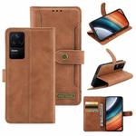 For Xiaomi Redmi K50 Copper Buckle Leather Phone Case(Brown)