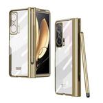 For Honor Magic V Electroplating Hinge Phone Case with Stylus(Gold)