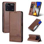 For Xiaomi Poco M4 Pro AZNS Magnetic Calf Texture Flip Leather Phone Case(Dark Brown)