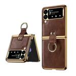 For Samsung Galaxy Z Flip3 5G Leather Texture PC Ring Holder Phone Case(Coffee)