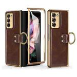 For Samsung Galaxy Z Fold2 5G Leather Texture PC Ring Holder Phone Case(Coffee)