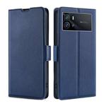 For vivo iQOO 9 5G Ultra-thin Voltage Side Buckle Horizontal Flip Leather Phone Case(Blue)