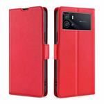 For vivo iQOO 9 5G Ultra-thin Voltage Side Buckle Horizontal Flip Leather Phone Case(Red)