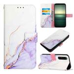 For Sony Xperia 1 IV PT003 Marble Pattern Flip Leather Phone Case(White Purple LS006)