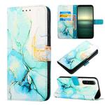 For Sony Xperia 1 IV PT003 Marble Pattern Flip Leather Phone Case(Green LS003)