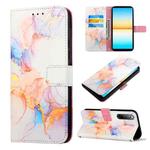 For Sony Xperia 10 IV PT003 Marble Pattern Flip Leather Phone Case(Galaxy Marble White LS004)