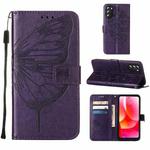 For Motorola Moto G 5G 2022 Embossed Butterfly Leather Phone Case(Dark Purple)