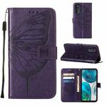 For Motorola Moto G52 Embossed Butterfly Leather Phone Case(Dark Purple)