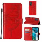 For Motorola Moto G52 Embossed Butterfly Leather Phone Case(Red)