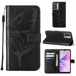 For OPPO A57 5G 2022 Embossed Butterfly Leather Phone Case(Black)