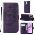 For OPPO A57 5G 2022 Embossed Butterfly Leather Phone Case(Dark Purple)