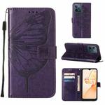 For OPPO Realme C31 4G Embossed Butterfly Leather Phone Case(Dark Purple)