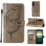 For Sony Xperia 1 IV Embossed Butterfly Leather Phone Case(Grey)