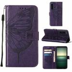 For Sony Xperia 1 IV Embossed Butterfly Leather Phone Case(Dark Purple)