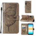 For Sony Xperia 10 IV Embossed Butterfly Leather Phone Case(Grey)