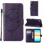 For Sony Xperia 10 IV Embossed Butterfly Leather Phone Case(Dark Purple)