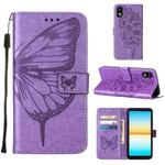 For Sony Xperia ACE III Embossed Butterfly Leather Phone Case(Purple)