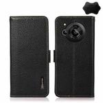 For Sharp Aquos R7 KHAZNEH Side-Magnetic Litchi Genuine Leather RFID Phone Case(Black)