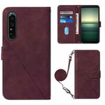 For Sony Xperia 1 IV Crossbody 3D Embossed Flip Leather Phone Case(Wine Red)