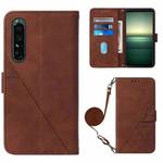 For Sony Xperia 1 IV Crossbody 3D Embossed Flip Leather Phone Case(Brown)