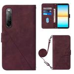 For Sony Xperia 10 IV Crossbody 3D Embossed Flip Leather Phone Case(Wine Red)