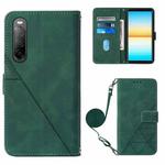 For Sony Xperia 10 IV Crossbody 3D Embossed Flip Leather Phone Case(Dark Green)