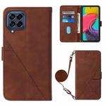 For Samsung Galaxy M53 5G Crossbody 3D Embossed Flip Leather Phone Case(Brown)