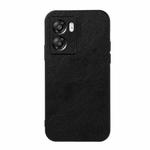 For OPPO A57 5G Accurate Hole Two-color Litchi Texture PU Phone Case(Black)