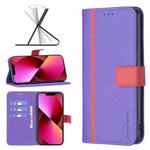 For iPhone 13 BF13 Color Matching Cross Texture Leather Phone Case(Purple)