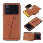 For Xiaomi Poco M4 Pro 4G Double Buckle PU + TPU Shockproof Magnetic Phone Case(Brown)