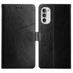 For Motorola Moto G52 Y Stitching Horizontal Flip Leather Phone Case(Black)
