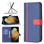 For Samsung Galaxy S21 Ultra 5G BF13 Color Matching Cross Texture Leather Phone Case(Blue)