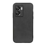 For OPPO A57 5G Accurate Hole Two-color Calf Texture PU Phone Case(Black)