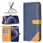 For iPhone 12 mini Color Matching Double Sewing Thread Leather Case (Blue)