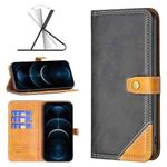 For iPhone 12 Pro Max Color Matching Double Sewing Thread Leather Case(Black)