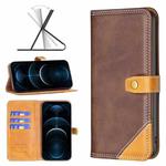 For iPhone 12 Pro Max Color Matching Double Sewing Thread Leather Case(Brown)