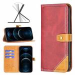 For iPhone 12 Pro Max Color Matching Double Sewing Thread Leather Case(Red)
