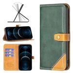 For iPhone 12 Pro Max Color Matching Double Sewing Thread Leather Case(Green)