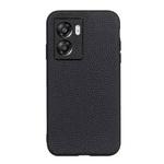 For OPPO A57 5G Accurate Hole Genuine Leather Phone Case(Black)