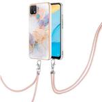For OPPO A15 / A15s Electroplating IMD TPU Phone Case with Lanyard(White Marble)