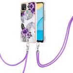For OPPO A15 / A15s Electroplating IMD TPU Phone Case with Lanyard(Purple Flower)