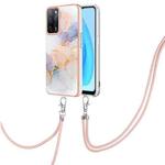 For OPPO A53s 5G / A55 5G Electroplating IMD TPU Phone Case with Lanyard(White Marble)