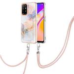 For OPPO A94 5G / A95 5G Electroplating IMD TPU Phone Case with Lanyard(White Marble)