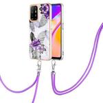 For OPPO A94 5G / A95 5G Electroplating IMD TPU Phone Case with Lanyard(Purple Flower)