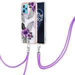 For OPPO Realme 9 Pro 5G Electroplating IMD TPU Phone Case with Lanyard(Purple Flower)
