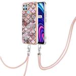 For OPPO Realme C21Y / C25Y Electroplating IMD TPU Phone Case with Lanyard(Pink Scales)