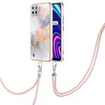 For OPPO Realme C21Y / C25Y Electroplating IMD TPU Phone Case with Lanyard(White Marble)