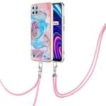 For OPPO Realme C21Y / C25Y Electroplating IMD TPU Phone Case with Lanyard(Blue Marble)